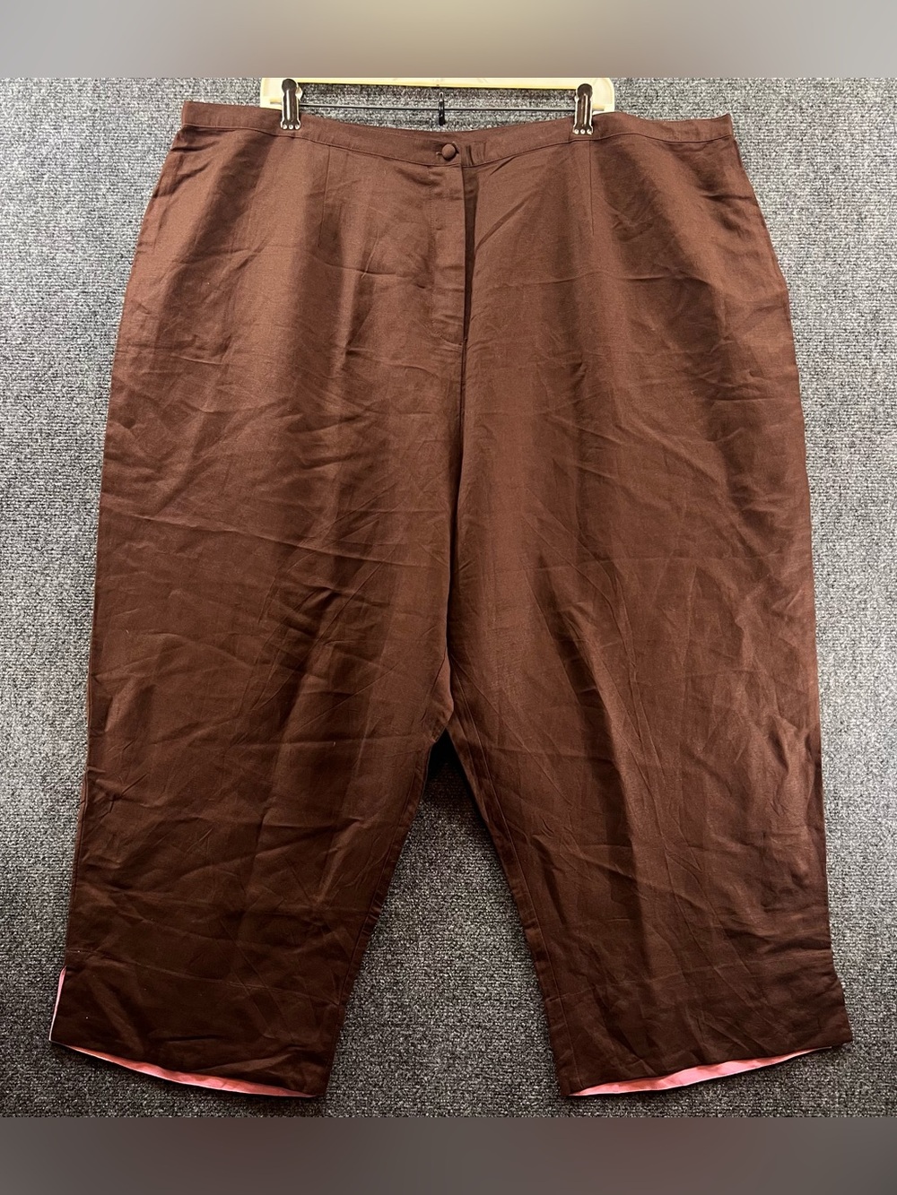 Vtg Bob Mackie Pants Womens 3X Linen Blend Brown/Pink Crop High Rise Lightweight